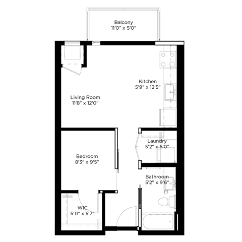 a floor plan of a 1 bedroom floor plan